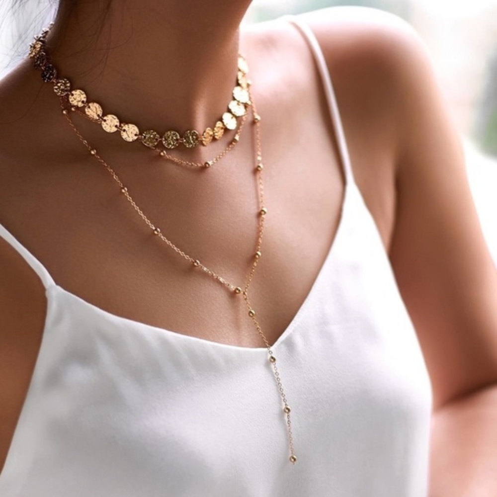 Layered Coin Drop Chain Necklace - Gold